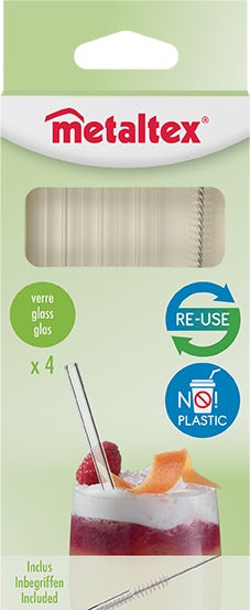 rietjes herbruikbaar 15 cm glas transparant 4 stuks