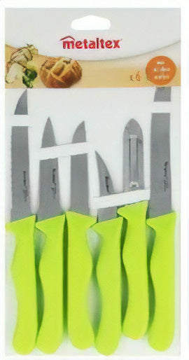 keukenmessenset 11-24,5 cm RVS zilver/groen 6-delig