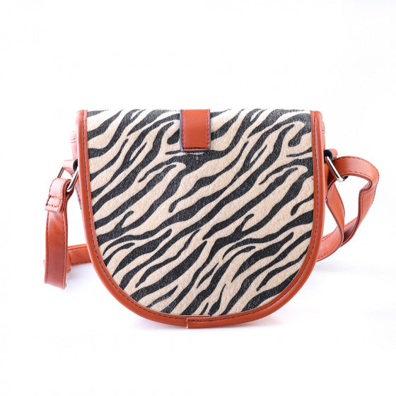 schoudertas dames 21 x 20 cm polyurethaan bruin/wit