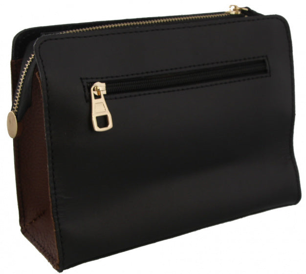 schoudertas dames 22 x 17 x 9 cm leer zwart/bruin