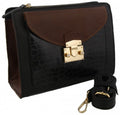 schoudertas dames 22 x 17 x 9 cm leer zwart/bruin