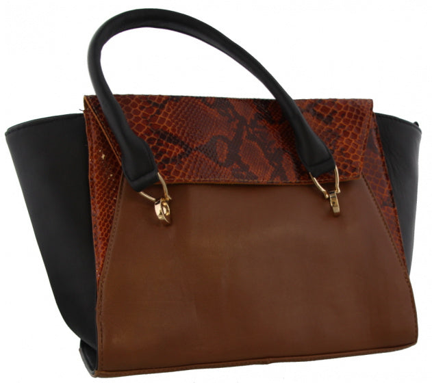 Mh bijoux Schoudertas dames 24 x 41 cm leer zwart bruin 2-delig