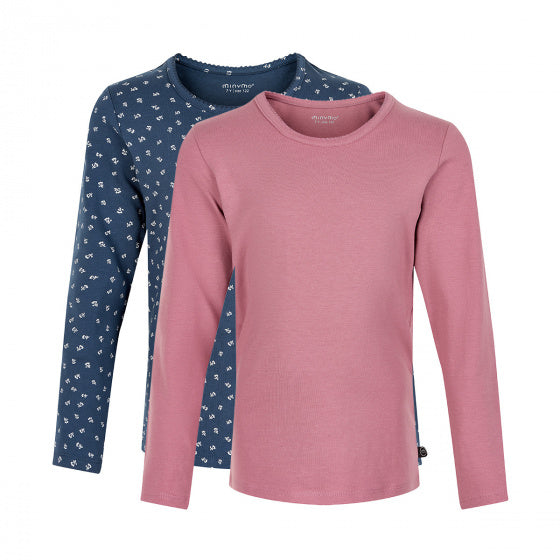 longsleeves Basic junior katoen roze/blauw 2 stuks maat 116