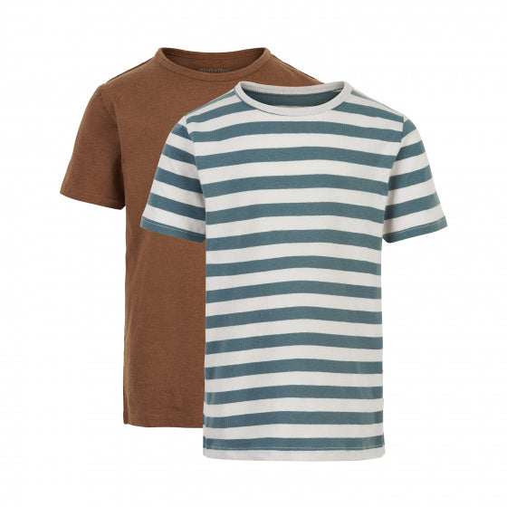 T-shirt Basic jongens katoen bruin/wit 2 stuks maat 92
