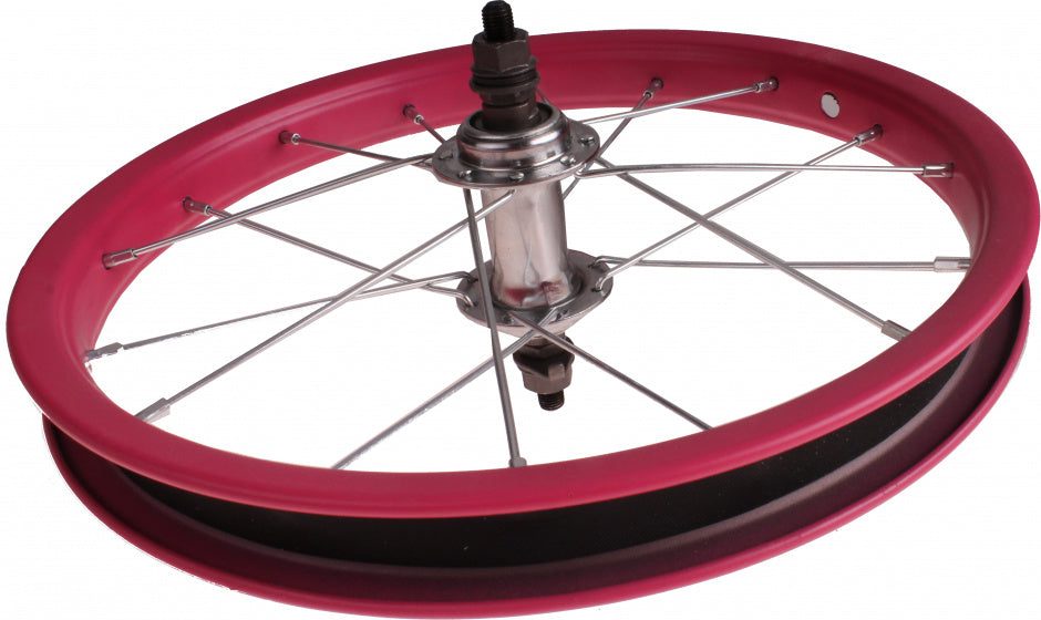 voorwiel junior 14 inch 3 x 27 cm staal donkerroze
