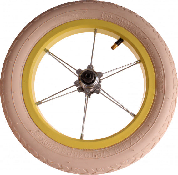 voorwiel met band 12 inch staal/nylon okergeel