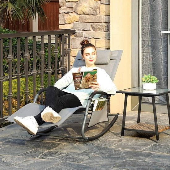 loungestoel 147 x 63 cm staal/textiel grijs 3-delig