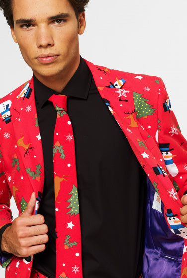 verkleedpak Christmaster heren polyester rood maat 60
