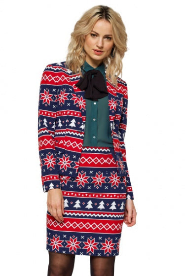 verkleedpak Nordic Noelle polyester rood/blauw maat 34