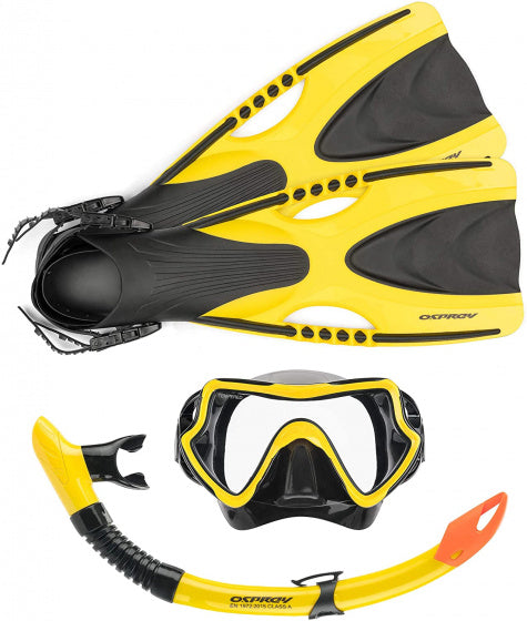 snorkelset siliconen zwart/geel 5-delig maat XXL