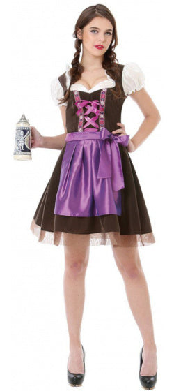 dirndl Claudia dames polyester bruin/paars maat M