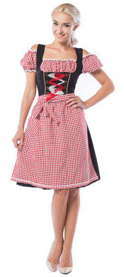 dirndl lang Anne-Ruth dames polyester rood/zwart M
