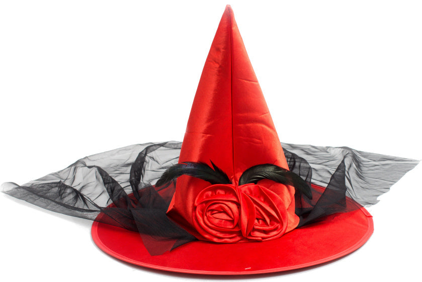 punthoed Witch dames polyester rood/zwart one-size