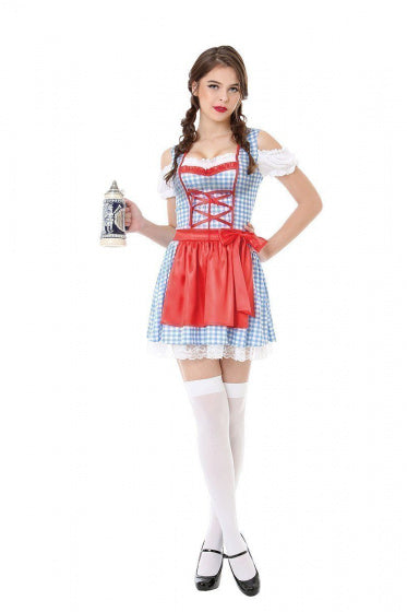dirndl Steffi dames polyester wit/blauw/rood mt L
