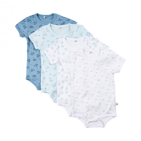 rompers korte mouw jongens katoen blauw/wit 4 stuks mt 92