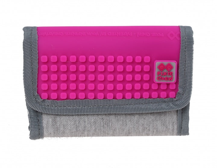portemonnee met paneel 13 cm grijs/fuchsia