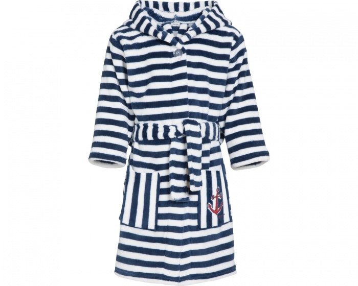 badjas gestreept junior blauw/wit maat 122/128