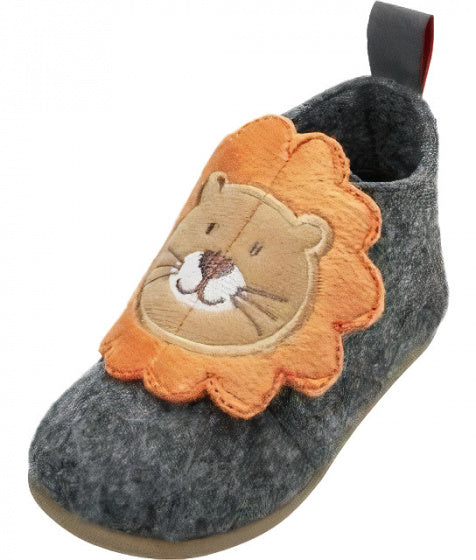 pantoffels Leeuw junior vilt/textiel grijs/bruin mt 25