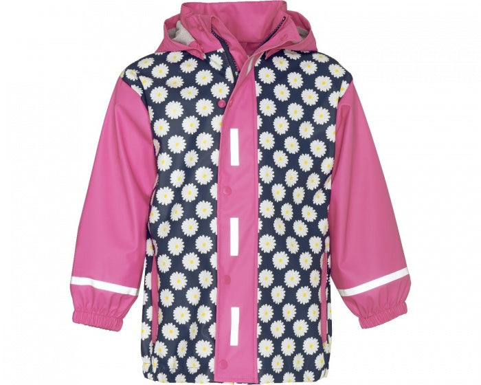 regenjas bloemetjes roze/navy junior maat 98