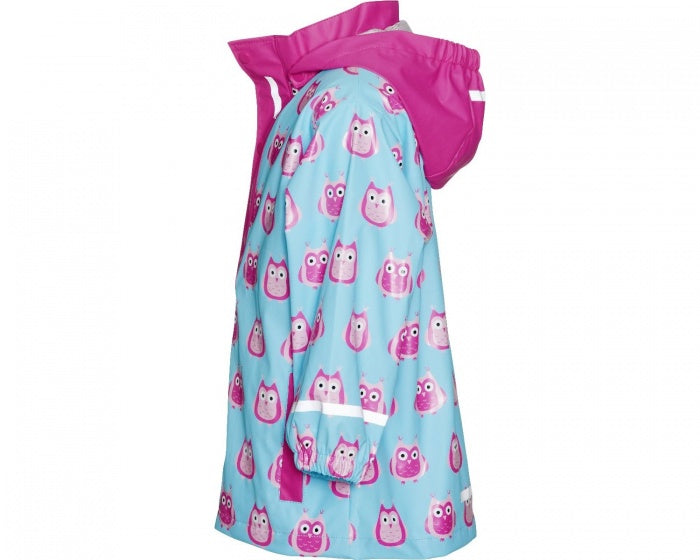 regenjas uilen blauw/roze meisjes maat 104