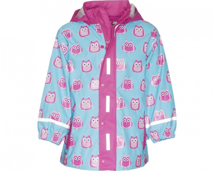 regenjas uilen blauw/roze meisjes maat 80