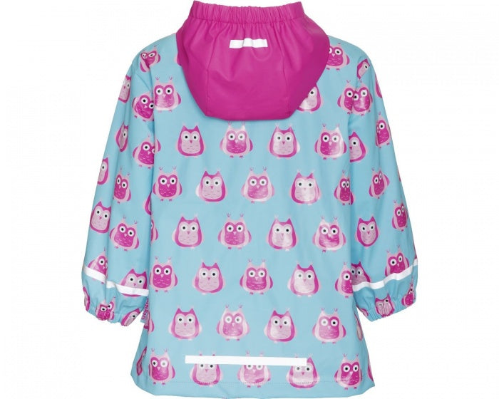 regenjas uilen blauw/roze meisjes maat 98