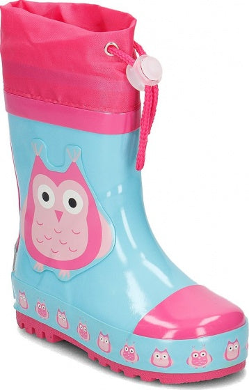 regenlaarzen Uil maat 28/29 lichtblauw/roze