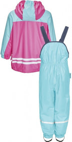 regenpak tweedelig fleecevoering junior turquoise maat 80
