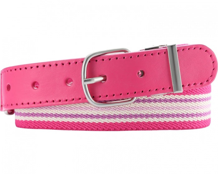 riem elastisch met leder gestreept junior roze maat 55 cm