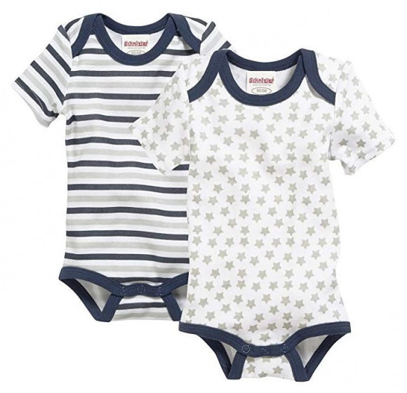 Playshoes Romper Sterren korte mouw blauw/beige 2 stuks mt 50/56