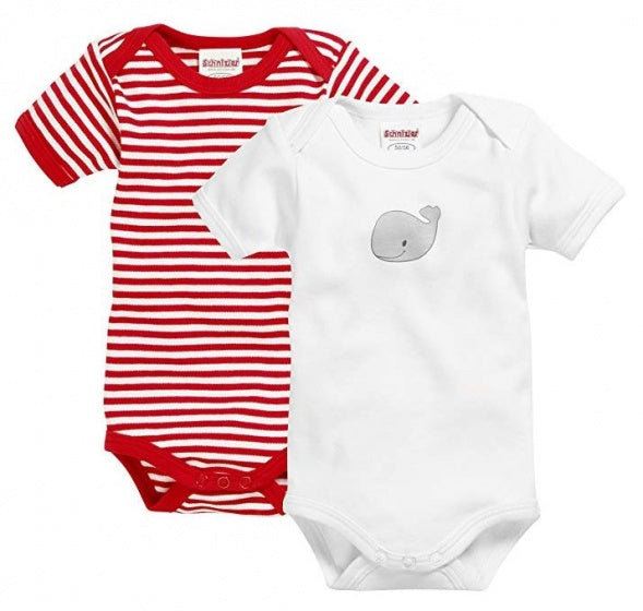 Playshoes Romper Walvis korte mouw rood/wit 2 stuks mt 50/56
