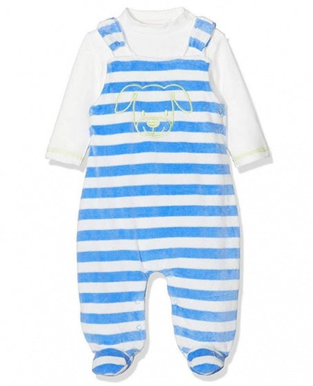 Schnizler romperset velours junior 2-delig blauw mt 62