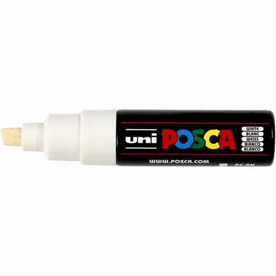 Uni posca verfmarker 8k wit - beitelpunt 8mm