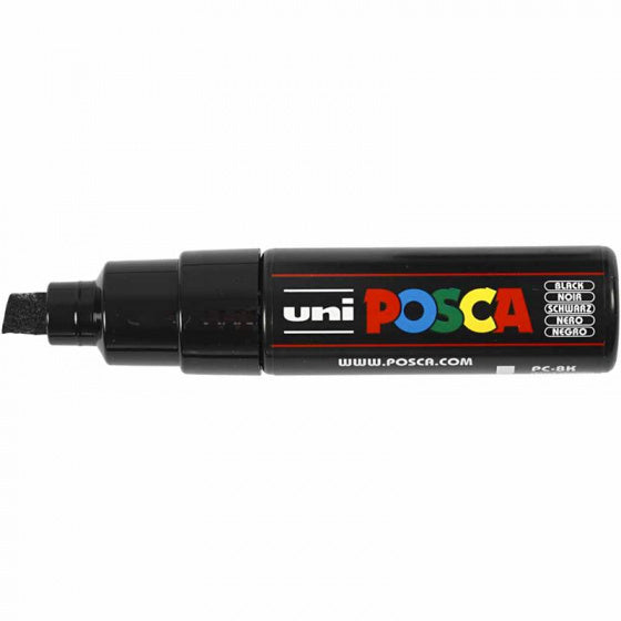 Uni posca verfmarker 8k zwart - beitelpunt 8mm