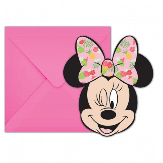 uitnodigingen Minnie Tropical junior 14 x 9,5 cm roze