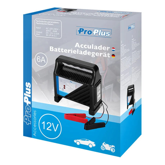 Proplus Acculader 12 Volt 6 Ampère 20+Ah zwart