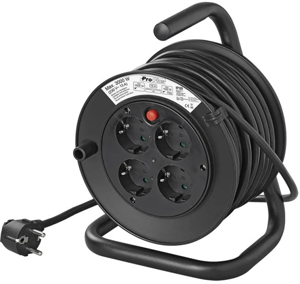 Proplus Kabelhaspel Schuko VV 4-weg 15 meter 3x1,5mm² zwart