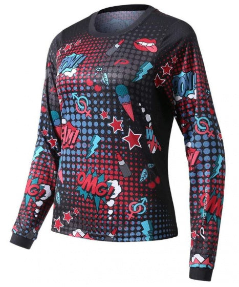 fietsshirt P-Bang dames polyester zwart/rood maat 40