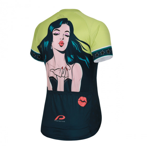 fietsshirt P-Sweet Jane dames polyester blauw/groen mt 40