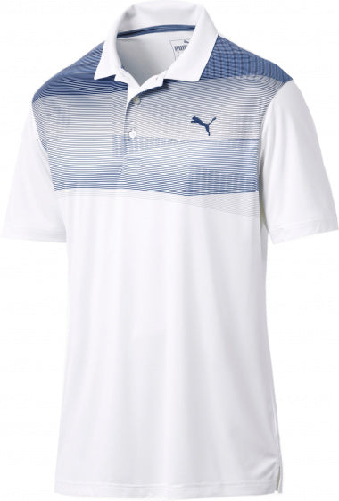 golfpolo Refraction heren polyester wit/blauw maat S