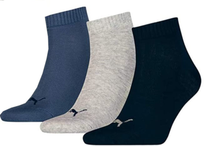 sokken Quarter Training zwart/grijs/blauw 3 stuks mt 35-38