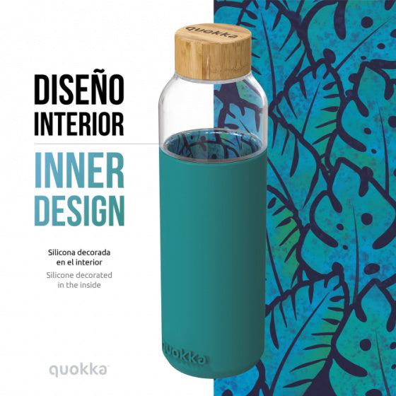 drinkfles Flow Palm Leaves glas 660 ml turquoise