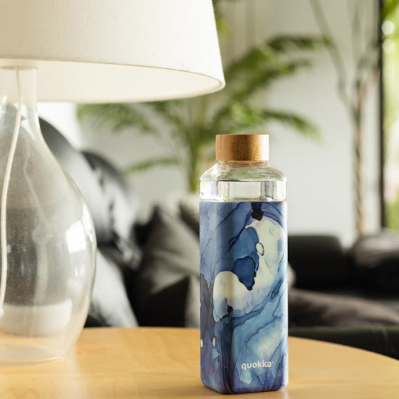 drinkfles Storm Liquid glas 700 ml blauw/wit