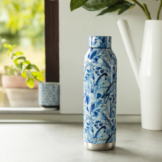 thermosfles Solid Porcelain Sparrow RVS 630 ml blauw/wit