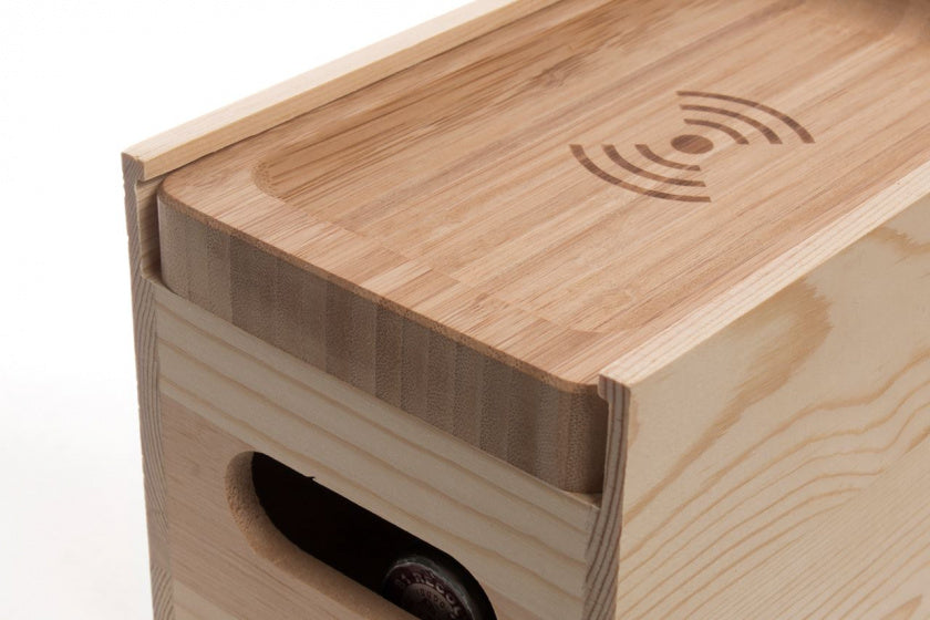 wijnkist met draadloze oplader 34,4 cm hout bruin
