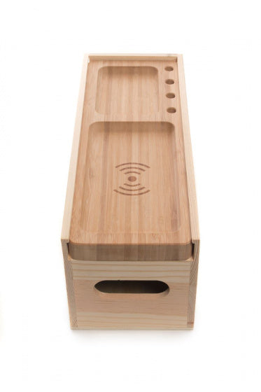 wijnkist met draadloze oplader 34,4 cm hout bruin