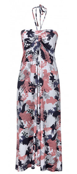 jurk Santana dames viscose wit/roze/zwart maat L