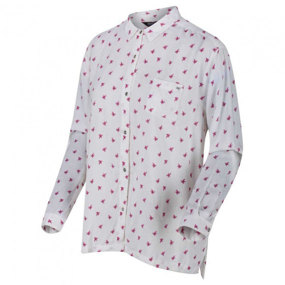 blouse Meera vogels dames katoen wit/roze maat 42