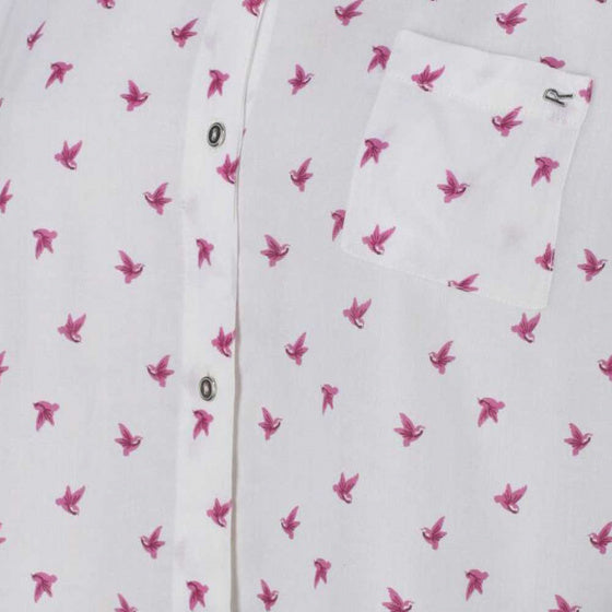 blouse Meera vogels dames katoen wit/roze maat 42