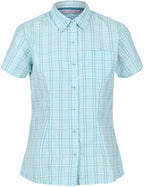 blouse Mindano V geruit dames polyester aqua maat 40